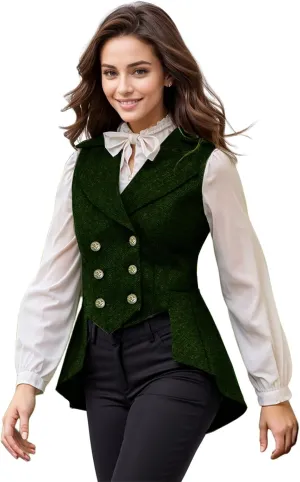 Women's Victorian Waistcoat,1920s Outfits Renaissance Tweed Tailcoat Goth Steampunk Vest Jacket Top