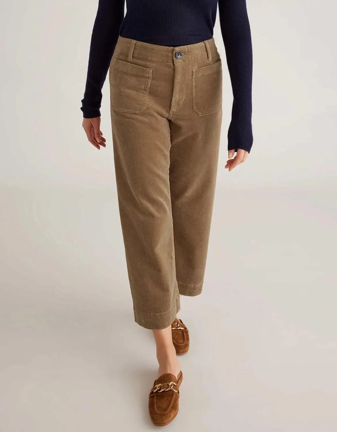 Women's Wide Leg Corduroy Pants Stretch High Waist Patch Pockets Straight Leg Jeans Pants