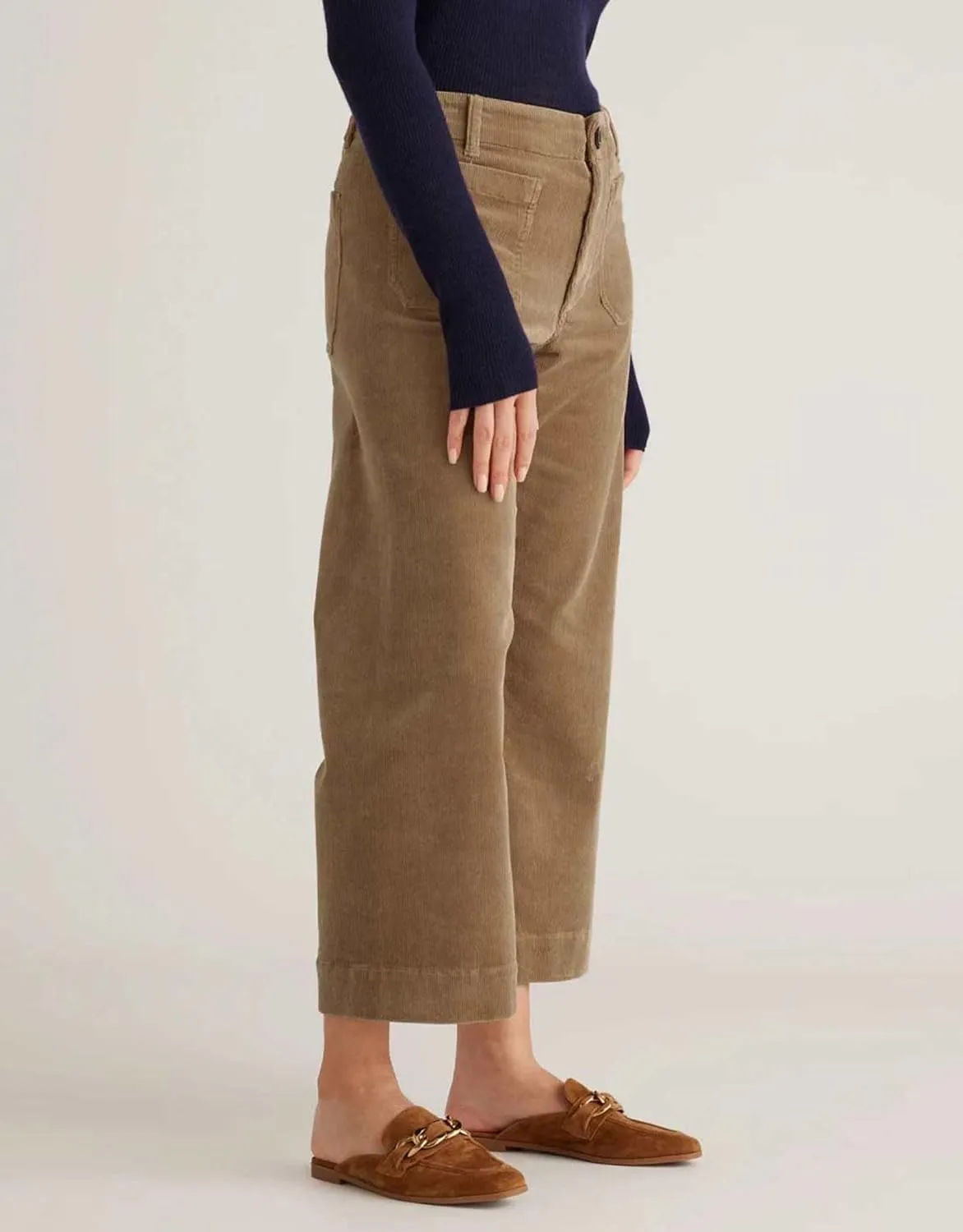 Women's Wide Leg Corduroy Pants Stretch High Waist Patch Pockets Straight Leg Jeans Pants