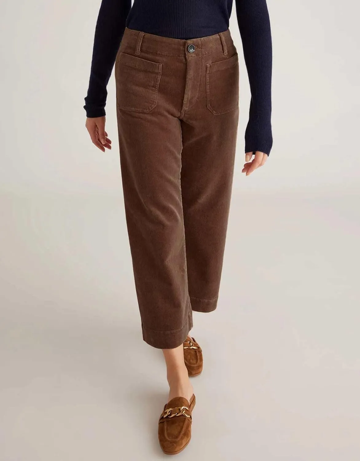 Women's Wide Leg Corduroy Pants Stretch High Waist Patch Pockets Straight Leg Jeans Pants