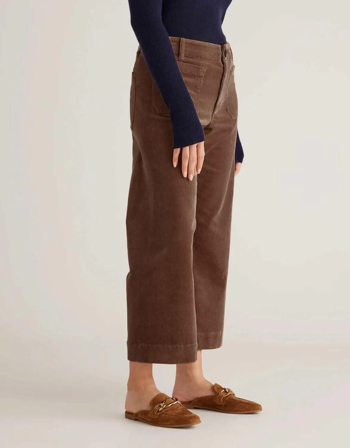 Women's Wide Leg Corduroy Pants Stretch High Waist Patch Pockets Straight Leg Jeans Pants