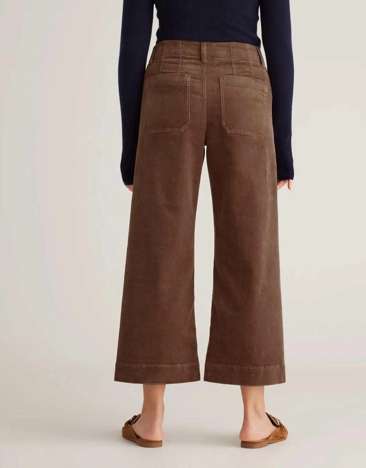 Women's Wide Leg Corduroy Pants Stretch High Waist Patch Pockets Straight Leg Jeans Pants