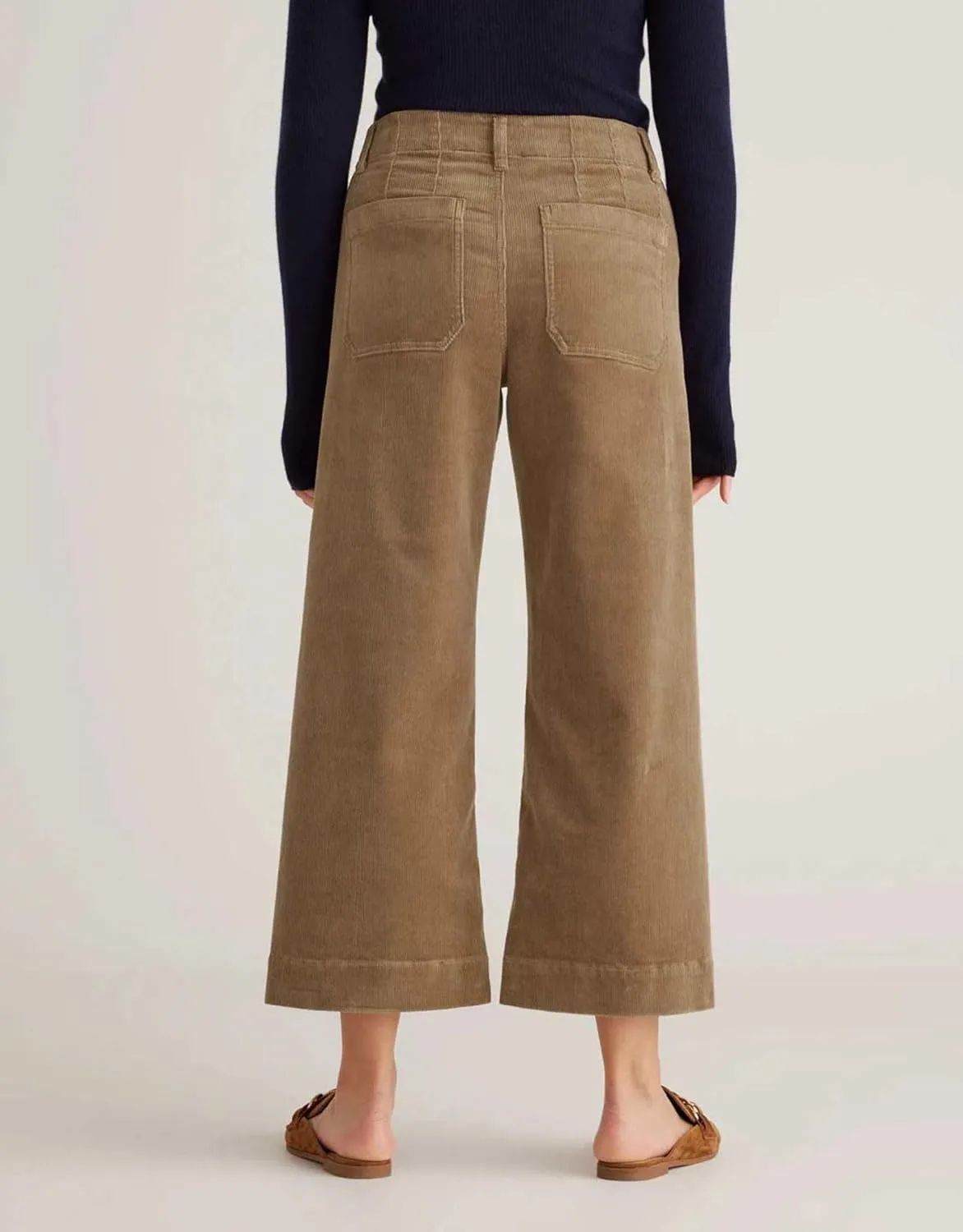 Women's Wide Leg Corduroy Pants Stretch High Waist Patch Pockets Straight Leg Jeans Pants