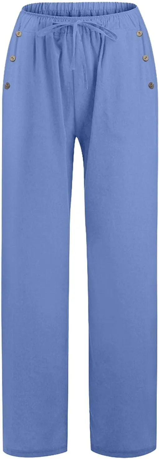 Womens Wide Leg Pants Fall Plus Size Loose Cotton and Linen Casual Pants Cute Pants Vacation Clothes for Women Linen
