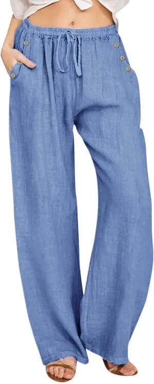 Womens Wide Leg Pants Fall Plus Size Loose Cotton and Linen Casual Pants Cute Pants Vacation Clothes for Women Linen