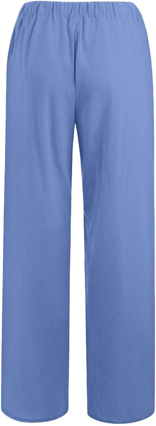 Womens Wide Leg Pants Fall Plus Size Loose Cotton and Linen Casual Pants Cute Pants Vacation Clothes for Women Linen