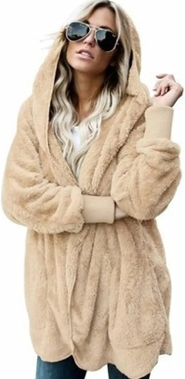 Womens Winter Coats Baggy Comfy Shaggy Sherpa Jacket Oversized Fleece Outwear Casual Open Front Cardigan fith Pockets