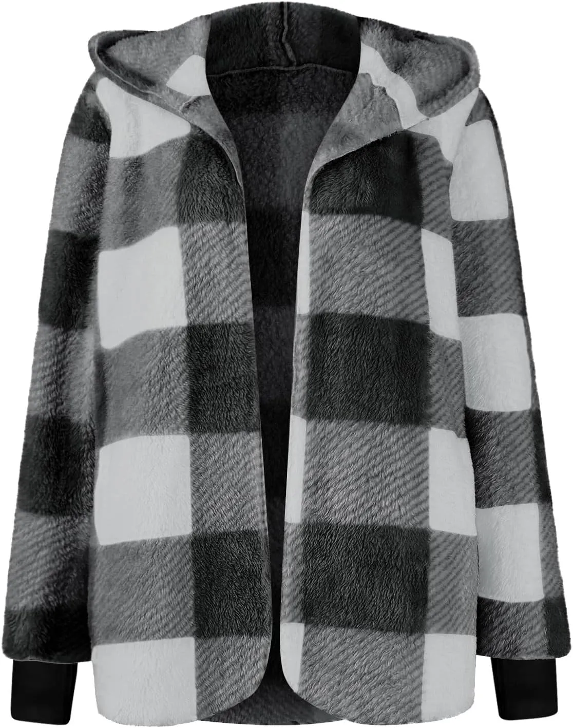 Womens Winter Coats Warm Plush Jackets Open Front Long Sleeve Cardigan Trendy Plaid Fuzzy Outerwear