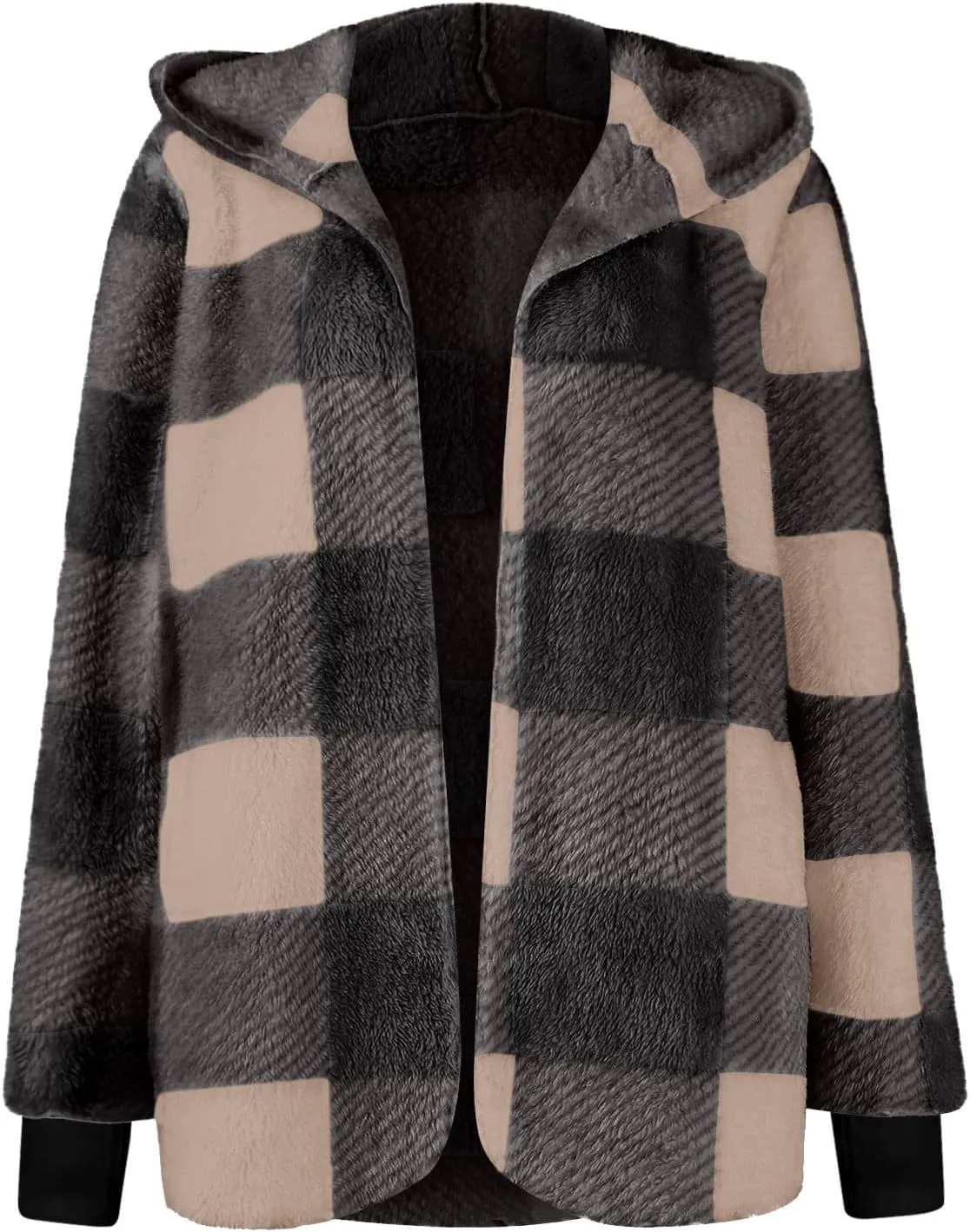 Womens Winter Coats Warm Plush Jackets Open Front Long Sleeve Cardigan Trendy Plaid Fuzzy Outerwear