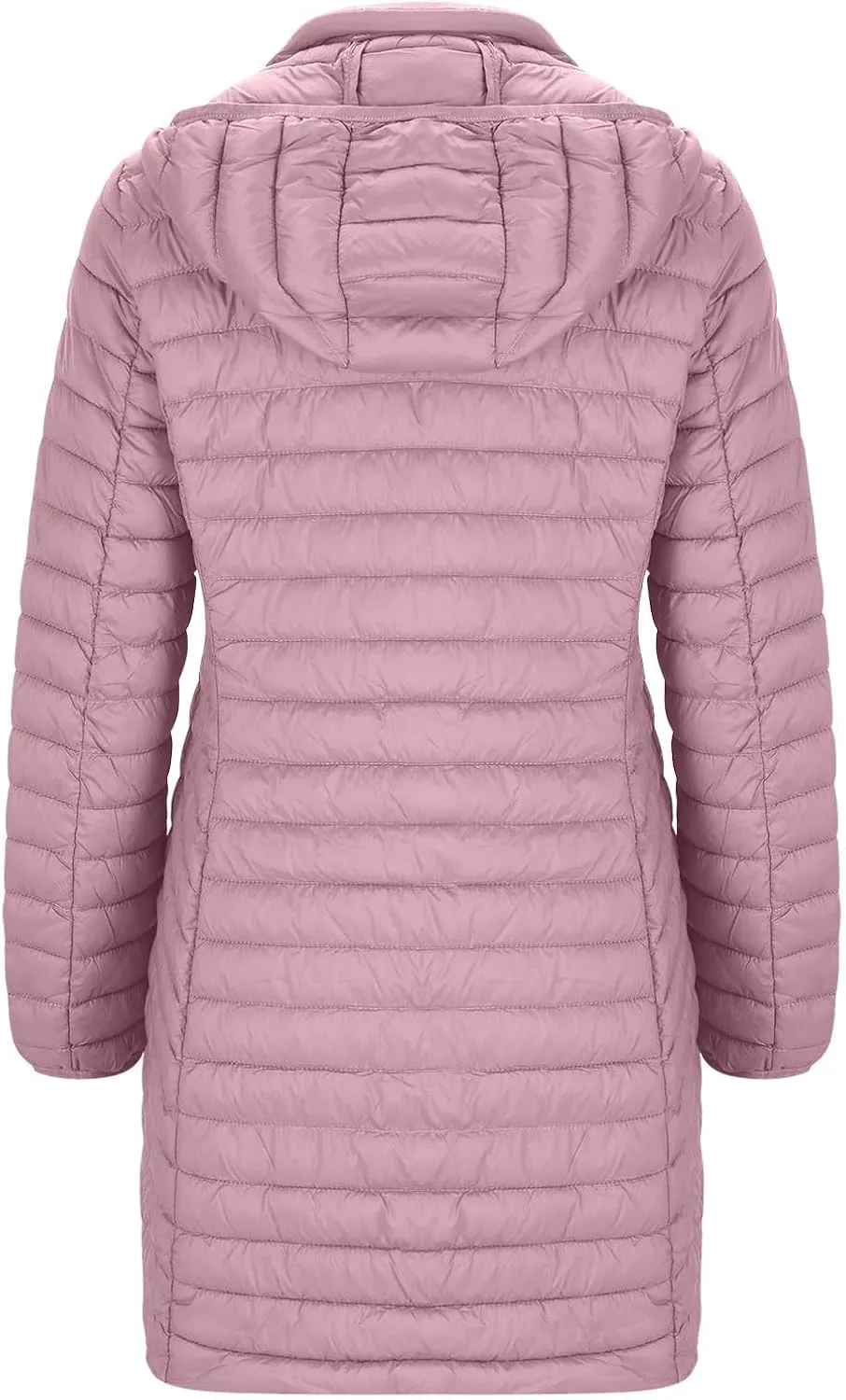 Womens Winter Long Puffer Jacket Lightweight Warm Slim Fit Stretchy Quilted Down Coat with Removable Hood Outerwear