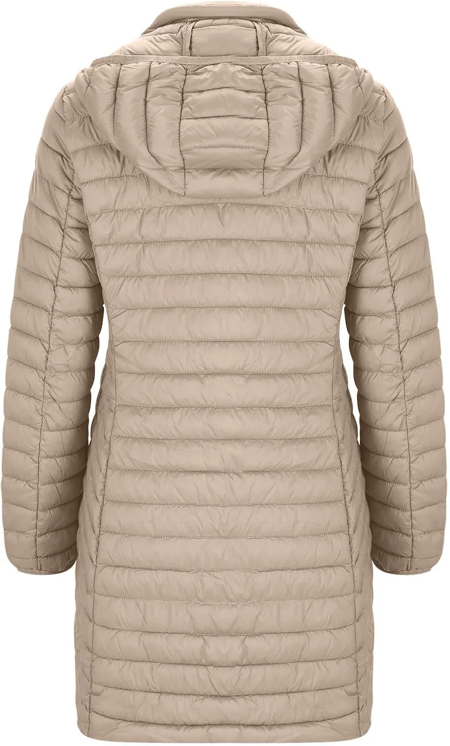 Womens Winter Long Puffer Jacket Lightweight Warm Slim Fit Stretchy Quilted Down Coat with Removable Hood Outerwear
