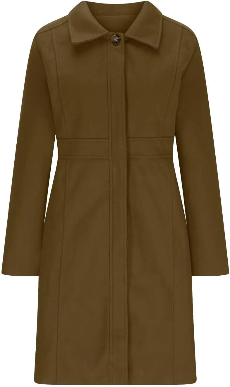 Women's Wool Blend Pea Coats Casual 2024 Lapel Collar Single Breasted Trench Coat Fall Winter Outerwear Mid Pea Coat