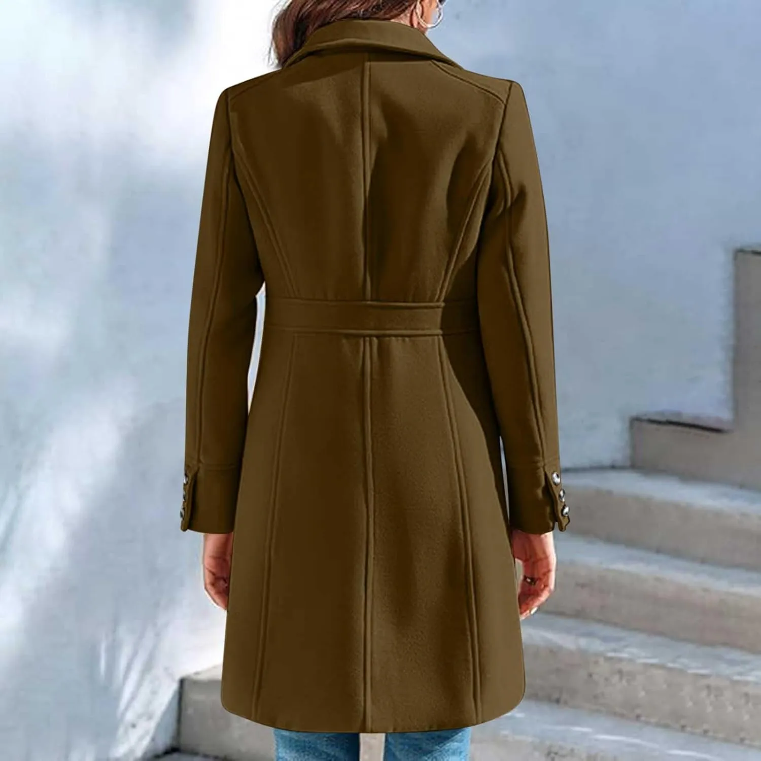 Women's Wool Blend Pea Coats Casual 2024 Lapel Collar Single Breasted Trench Coat Fall Winter Outerwear Mid Pea Coat
