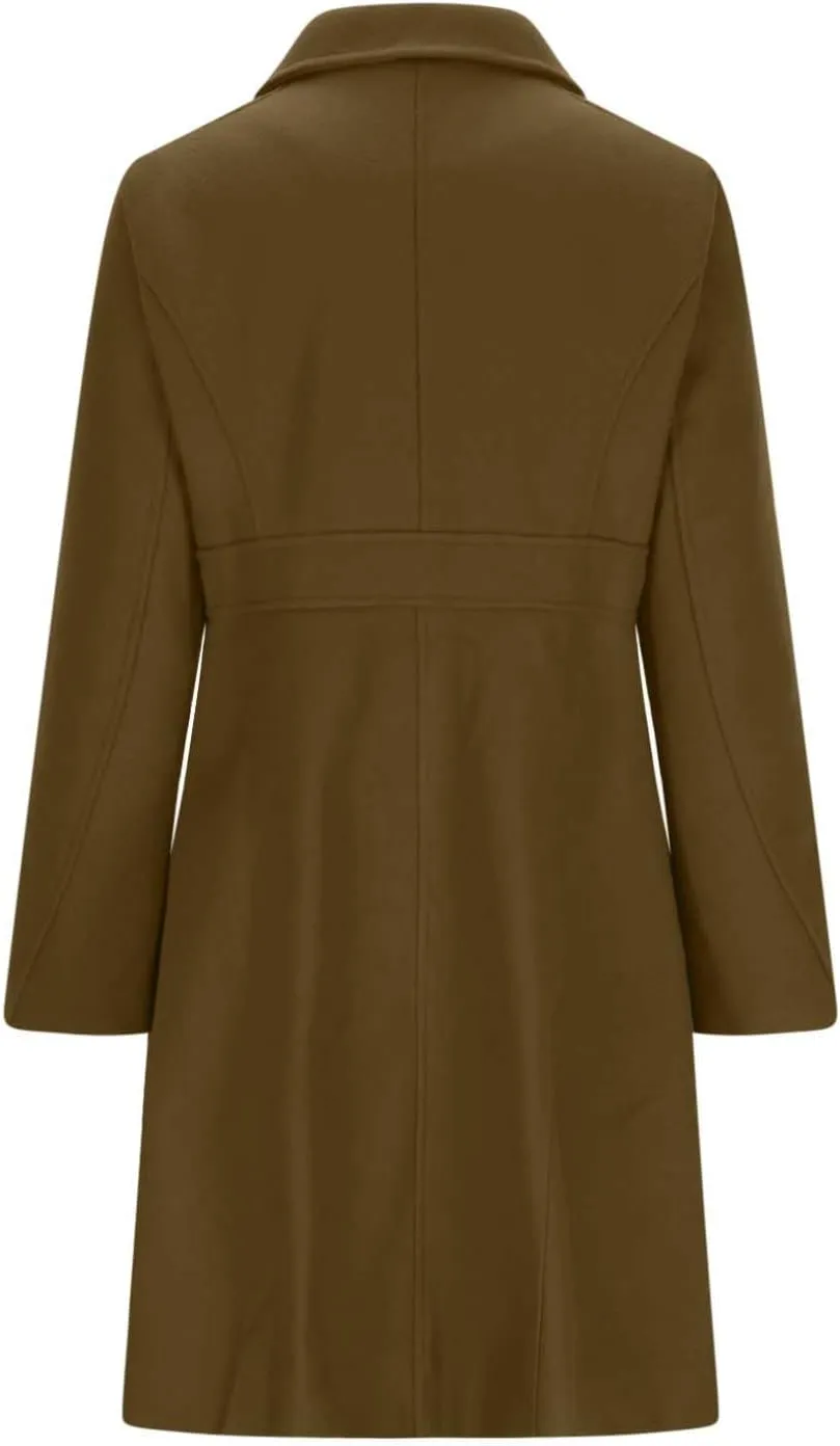 Women's Wool Blend Pea Coats Casual 2024 Lapel Collar Single Breasted Trench Coat Fall Winter Outerwear Mid Pea Coat
