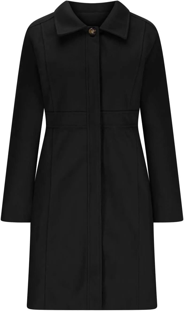 Women's Wool Blend Pea Coats Casual 2024 Lapel Collar Single Breasted Trench Coat Fall Winter Outerwear Mid Pea Coat