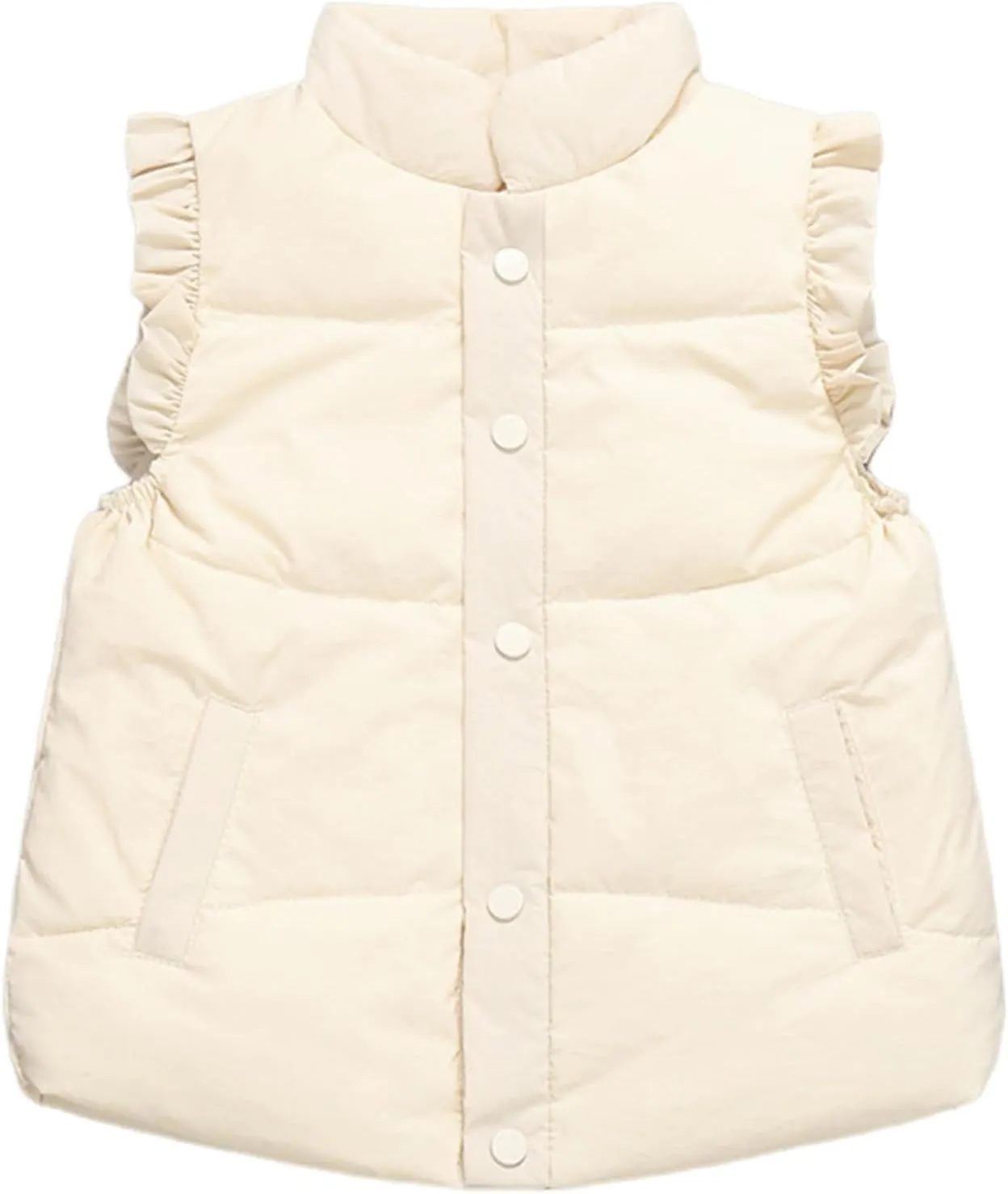 Wyeysyt Toddler Girls Ruffle Puffer Vest Button Sleeveless Padded Gilet Winter Cute Jackets Outwear 4-7 Years