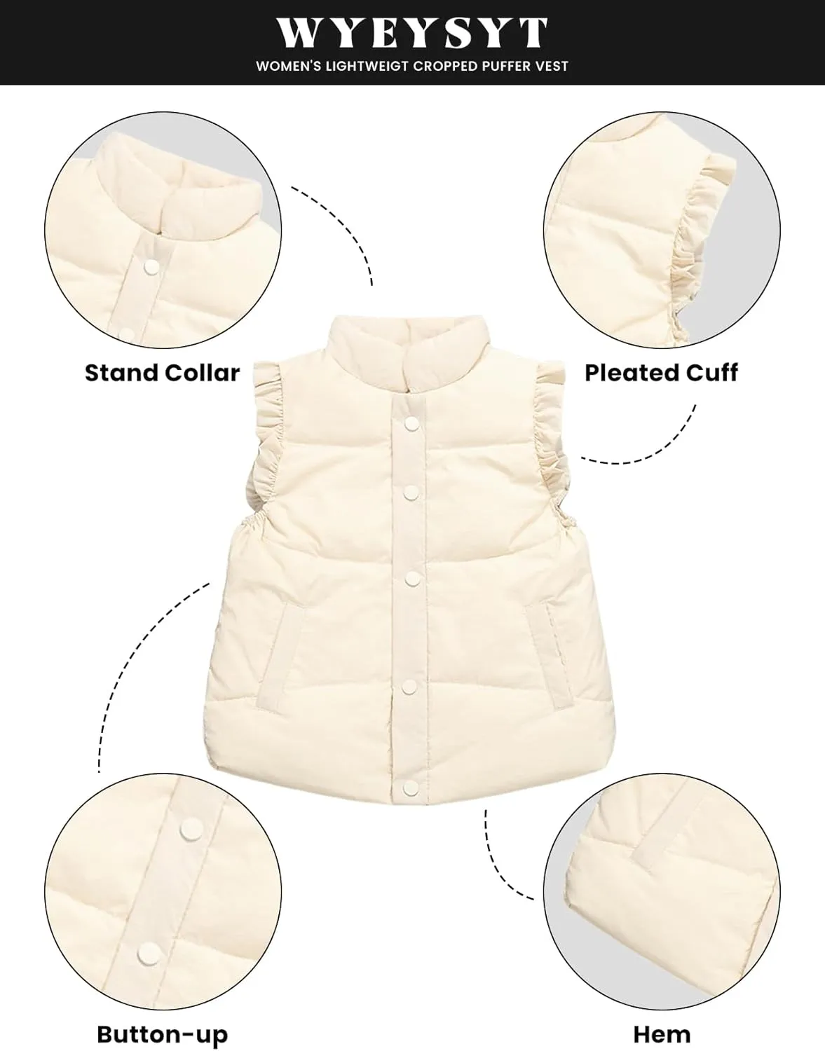 Wyeysyt Toddler Girls Ruffle Puffer Vest Button Sleeveless Padded Gilet Winter Cute Jackets Outwear 4-7 Years