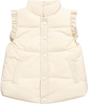 Wyeysyt Toddler Girls Ruffle Puffer Vest Button Sleeveless Padded Gilet Winter Cute Jackets Outwear 4-7 Years