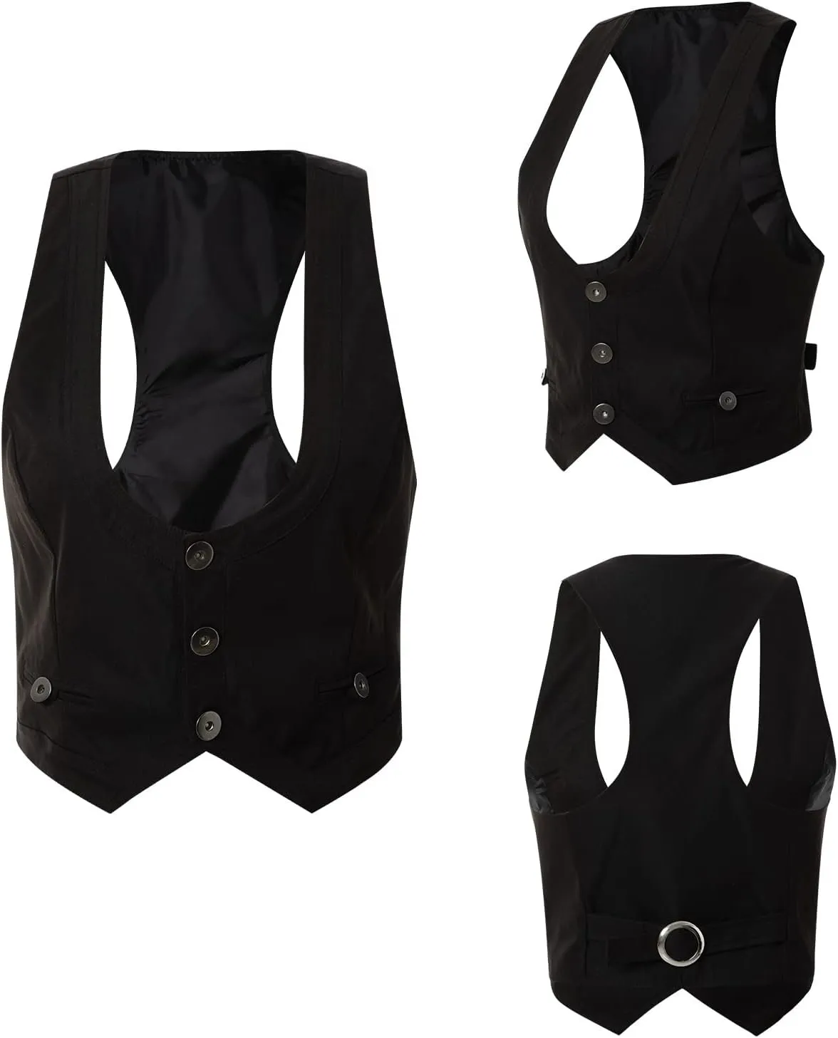 XBTCLXEBCO Women's Dressy Waistcoat Racerback Button Vest Jacket Vintage Steampunk Sleeveless Tuxedo Suit Vest Crop Tank Top