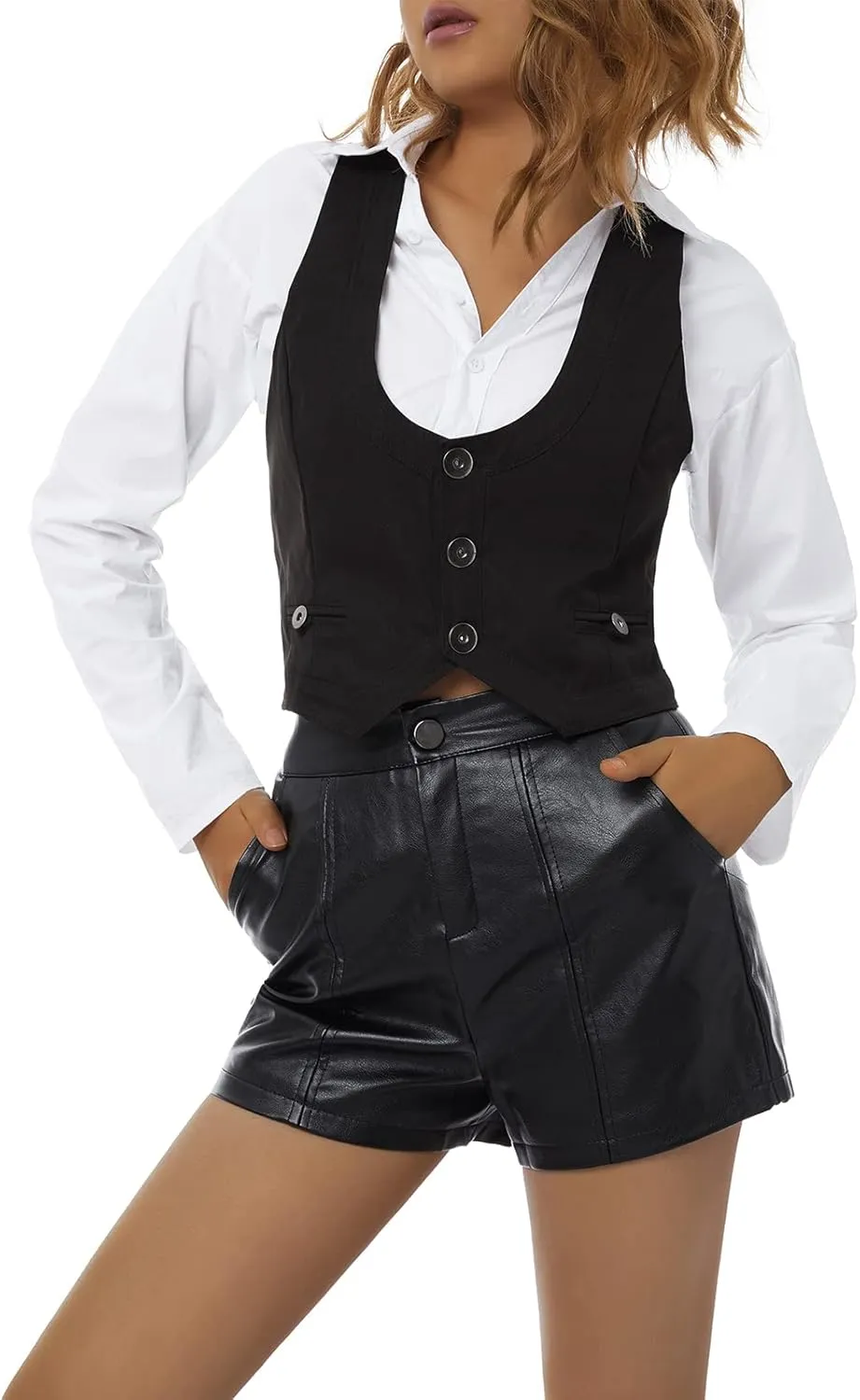 XBTCLXEBCO Women's Dressy Waistcoat Racerback Button Vest Jacket Vintage Steampunk Sleeveless Tuxedo Suit Vest Crop Tank Top