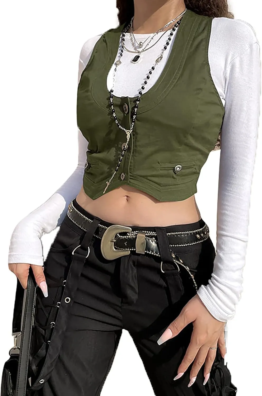XBTCLXEBCO Women's Dressy Waistcoat Racerback Button Vest Jacket Vintage Steampunk Sleeveless Tuxedo Suit Vest Crop Tank Top