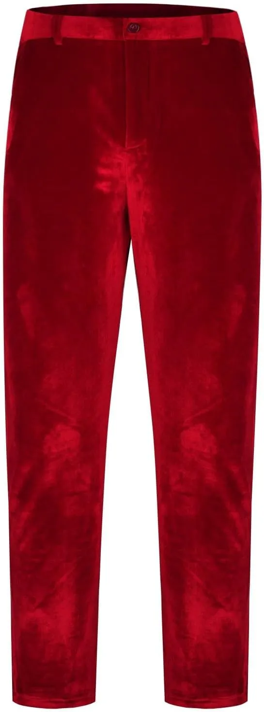 Xiaojmake Mens Soft Velvet Trousers Regular Fit Velvet Dress Pants Expandable Waist Flat Front Suit Pants for Wedding Dinner