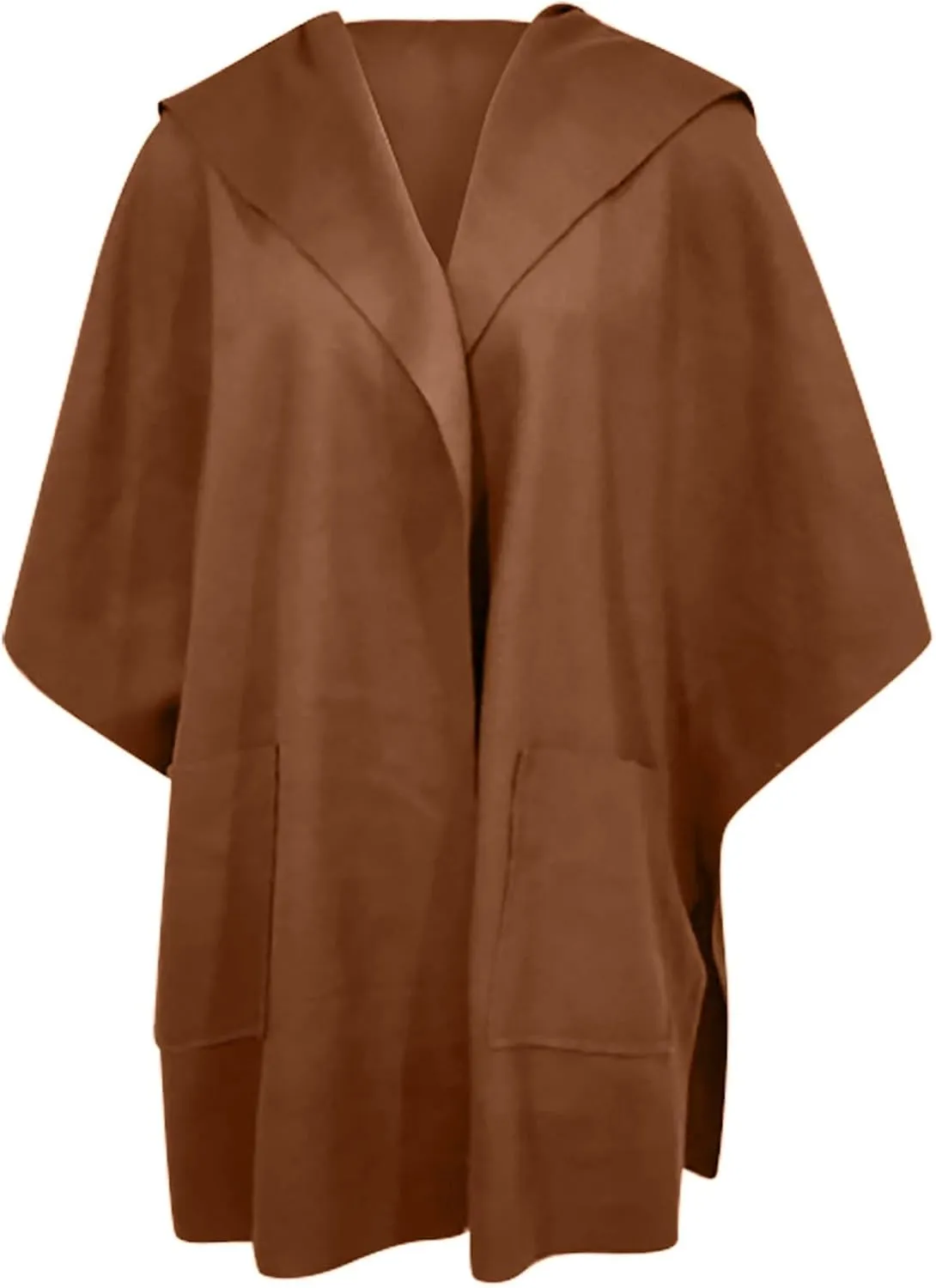 XOWRTE Women's Half Sleeve Poncho Single Breasted Winter Casual Lightweight Cape Cloak Coat Waterproof Lapel Fashions Jacket