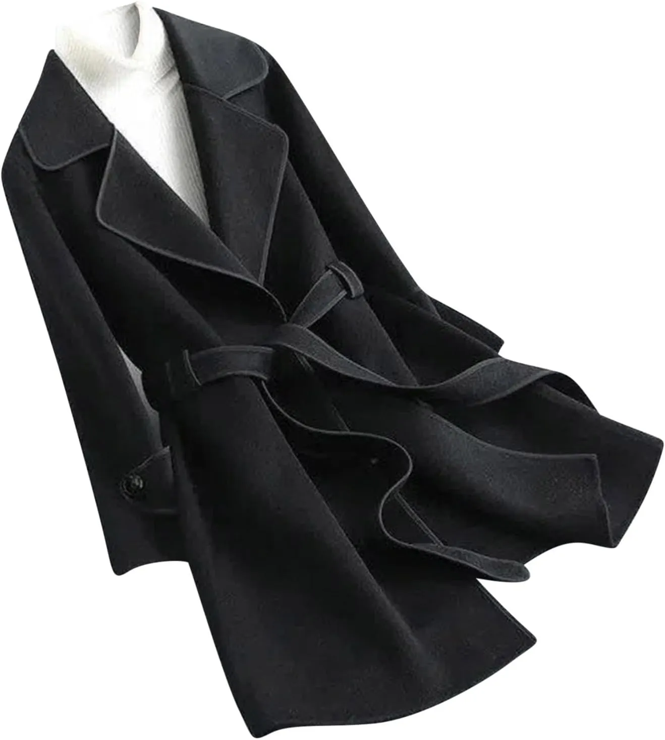 XUNRYAN Womens Trench Coat Long Sleeve Wool-Blend Jackets Notch Lapel Open Front Cardigan Fashion Coatigan Fashion Clothes