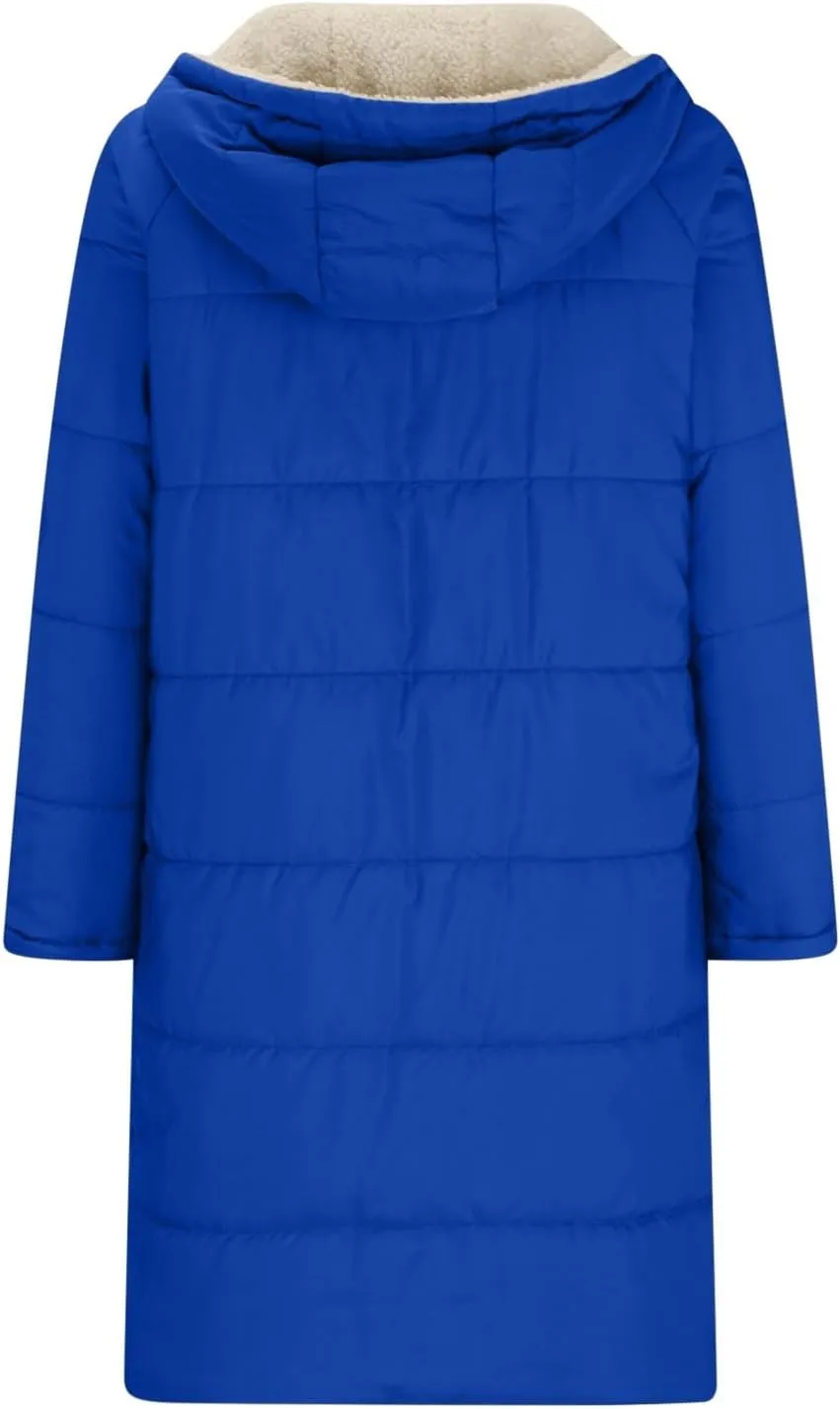 XUNRYAN Womens Winter Sherpa Puffer Jackets Zip Up Long Parka Quilted Lightweight Down Coat Fleece Lined Outdoor Anorak Hood