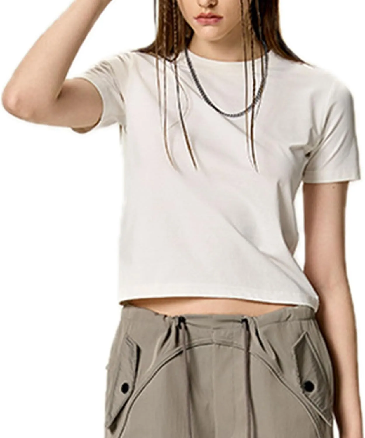 Yoolin Women's Slim Fit T-Shirt Moisture Wicking Quick Dry Round Neck Casual Summer Petite Sizing Pure Color Versatile Top