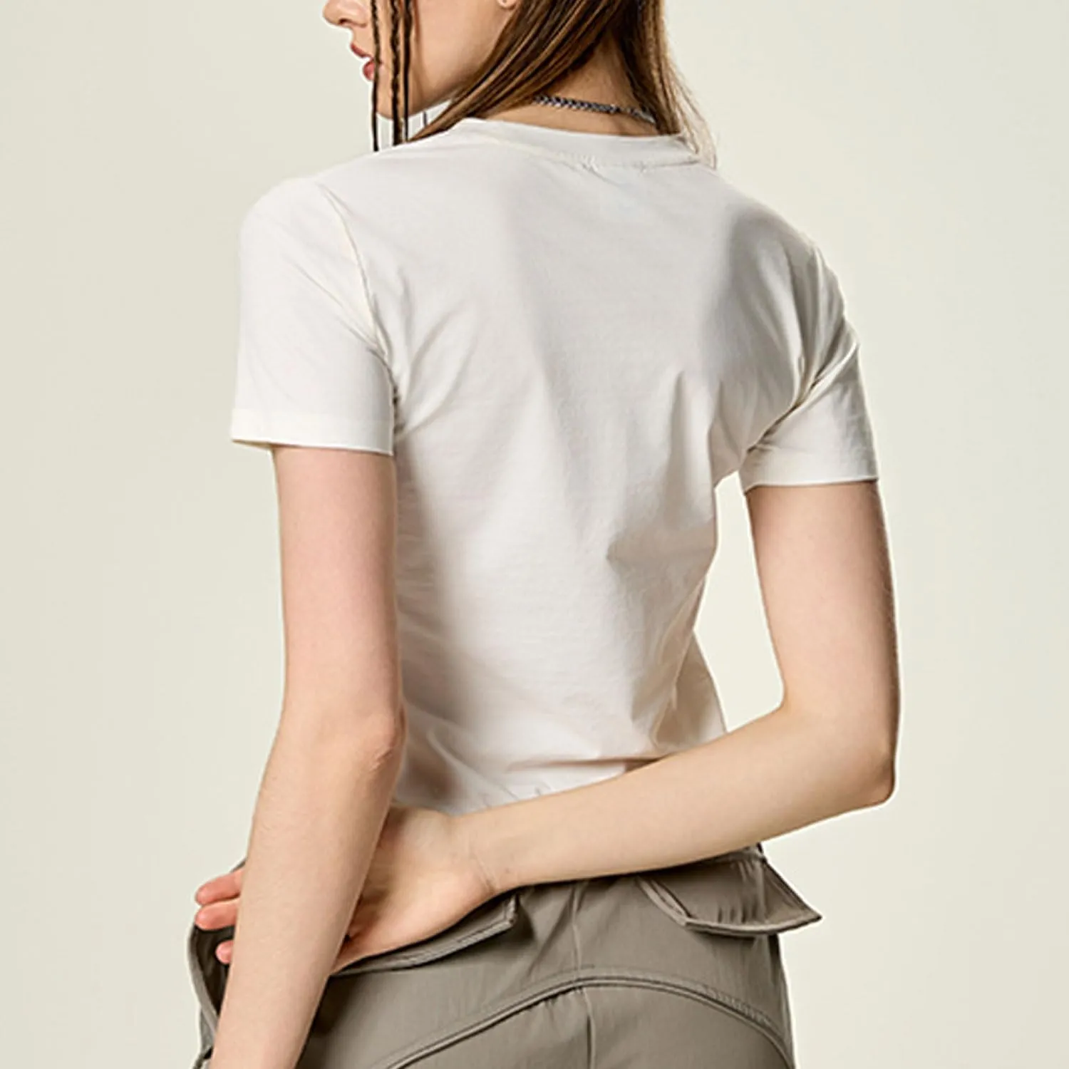 Yoolin Women's Slim Fit T-Shirt Moisture Wicking Quick Dry Round Neck Casual Summer Petite Sizing Pure Color Versatile Top