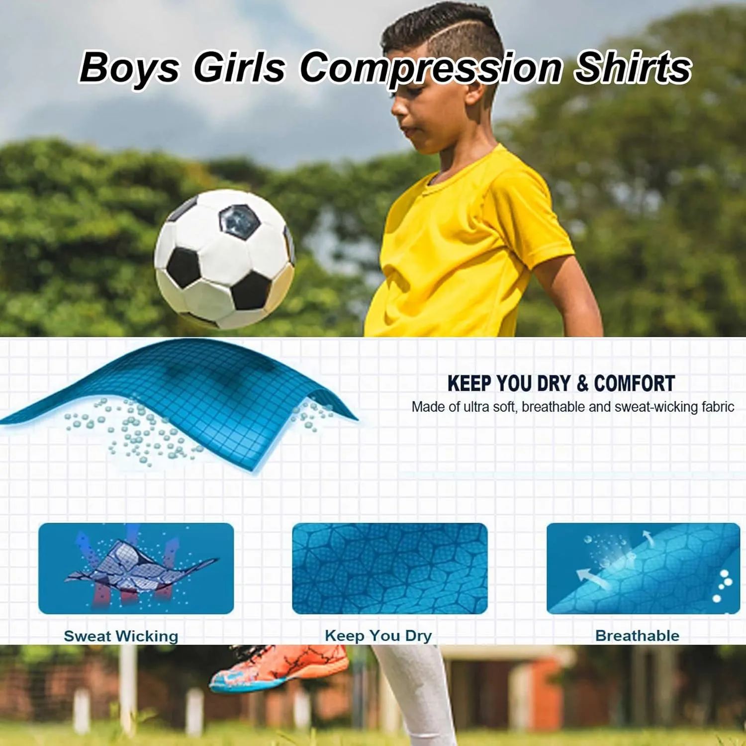 Youth Boys Compression Shirt Short Sleeve Football Undershirt for Kid Quick Dry Athletic Baseball T-Shirt Base Layer