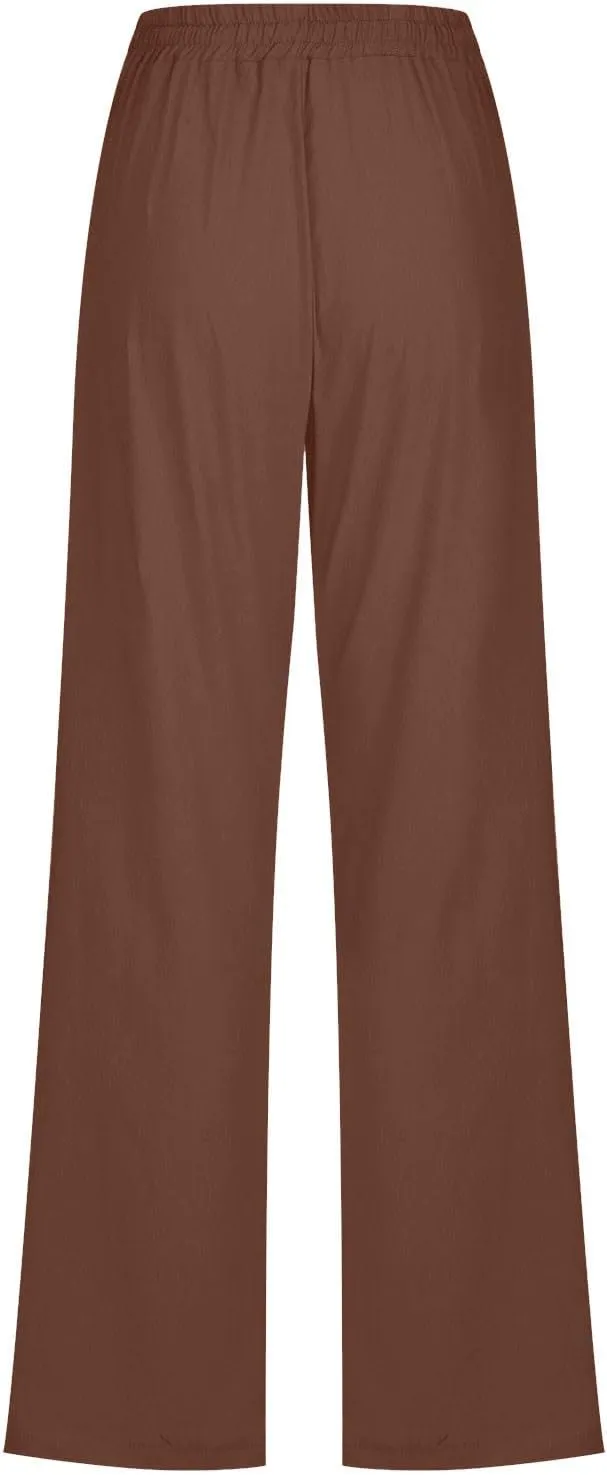 YRAETENM Cotton Linen Pants for Women Summer Loose Fit Elastic Waist Solid Lounge Trousers Casual Comfy Beach Travel Clothes