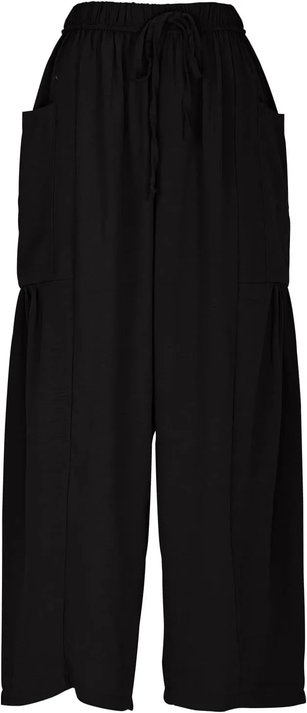 YRAETENM Women Linen Baggy Harem Pants Summer Drawstring High Waist Wide Leg Pants Loose Flowy Casual Palazzo Lounge Trousers