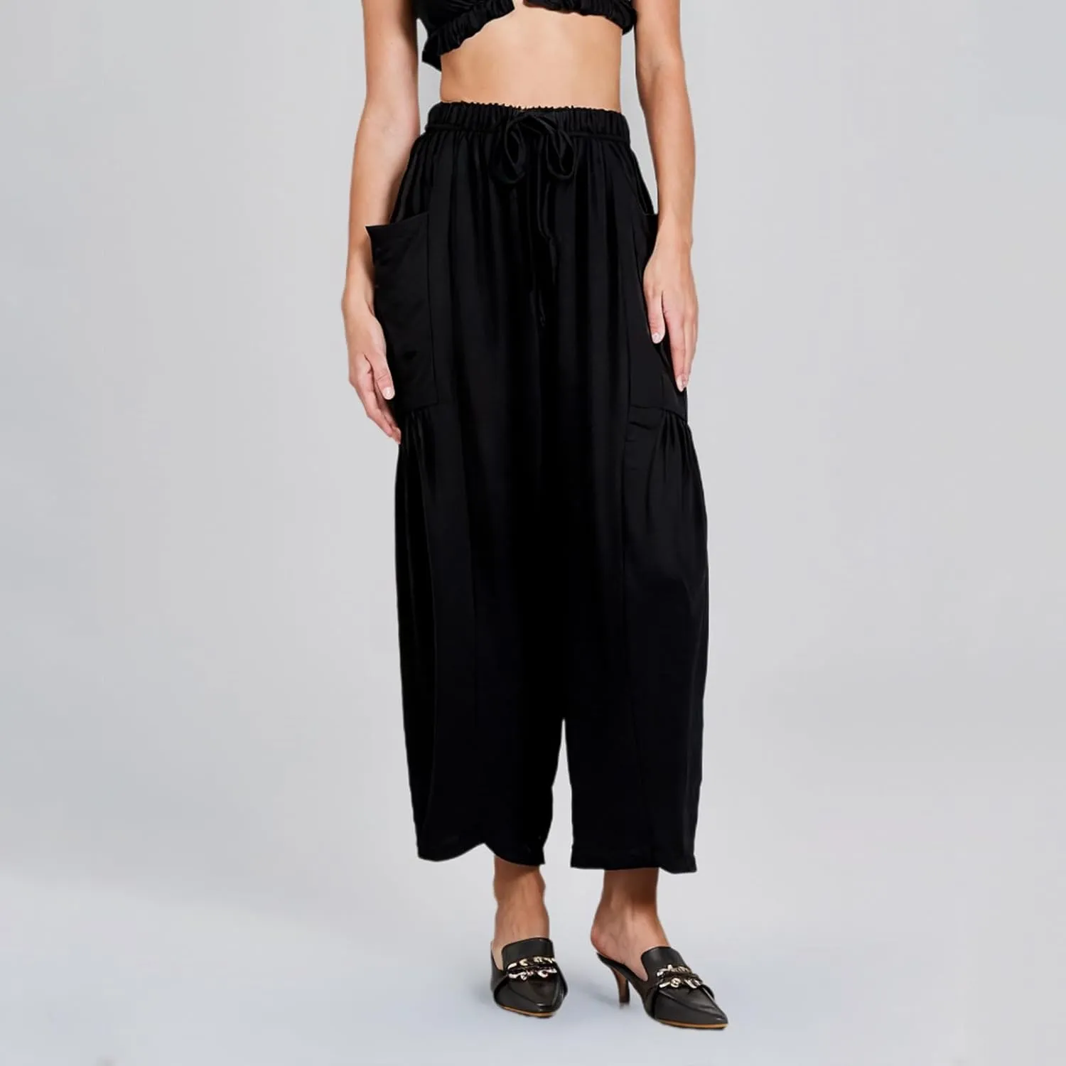 YRAETENM Women Linen Baggy Harem Pants Summer Drawstring High Waist Wide Leg Pants Loose Flowy Casual Palazzo Lounge Trousers