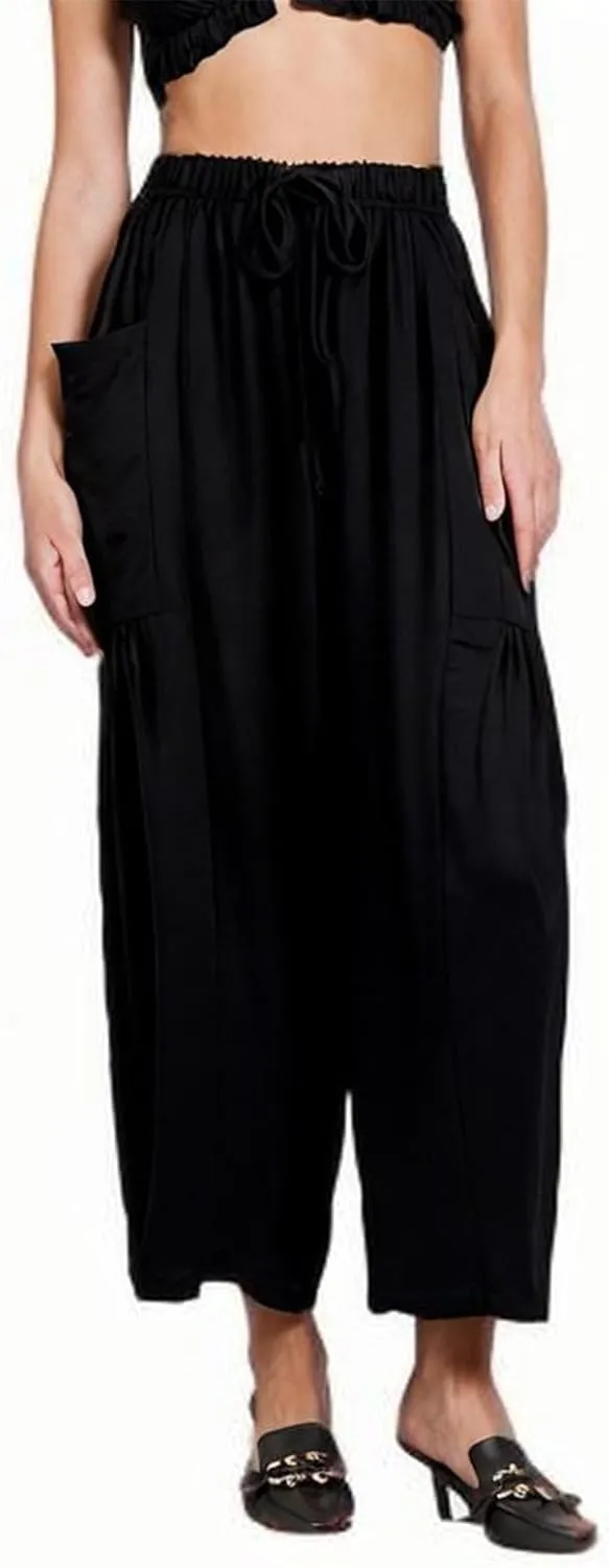 YRAETENM Women Linen Baggy Harem Pants Summer Drawstring High Waist Wide Leg Pants Loose Flowy Casual Palazzo Lounge Trousers