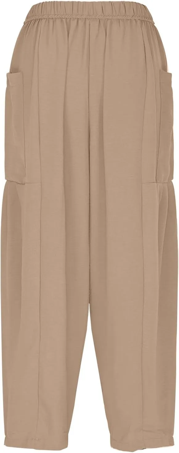 YRAETENM Women Linen Baggy Harem Pants Summer Drawstring High Waist Wide Leg Pants Loose Flowy Casual Palazzo Lounge Trousers
