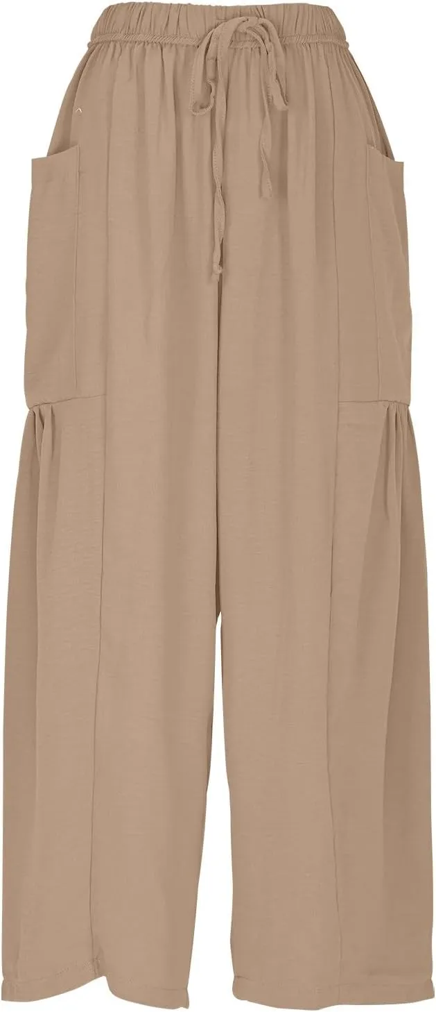 YRAETENM Women Linen Baggy Harem Pants Summer Drawstring High Waist Wide Leg Pants Loose Flowy Casual Palazzo Lounge Trousers