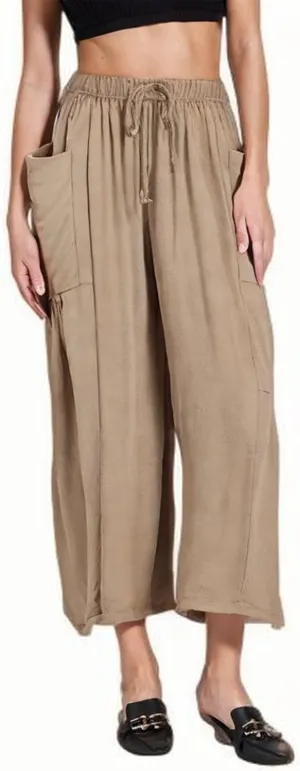 YRAETENM Women Linen Baggy Harem Pants Summer Drawstring High Waist Wide Leg Pants Loose Flowy Casual Palazzo Lounge Trousers