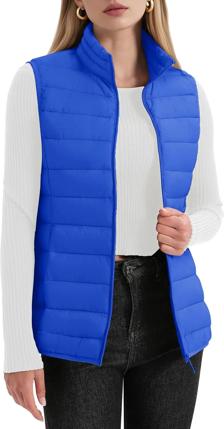 YUCOLEN Women's Puffer Vest Lightweight Stand Collar Zip Puffy Vests