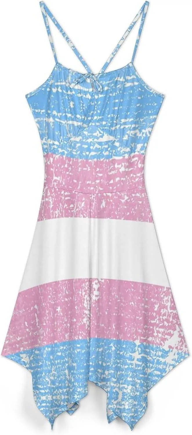 Zakqeik Women's Transgender Pride Flag Camisole Dress Summer Midi Dress Party Casual Dress