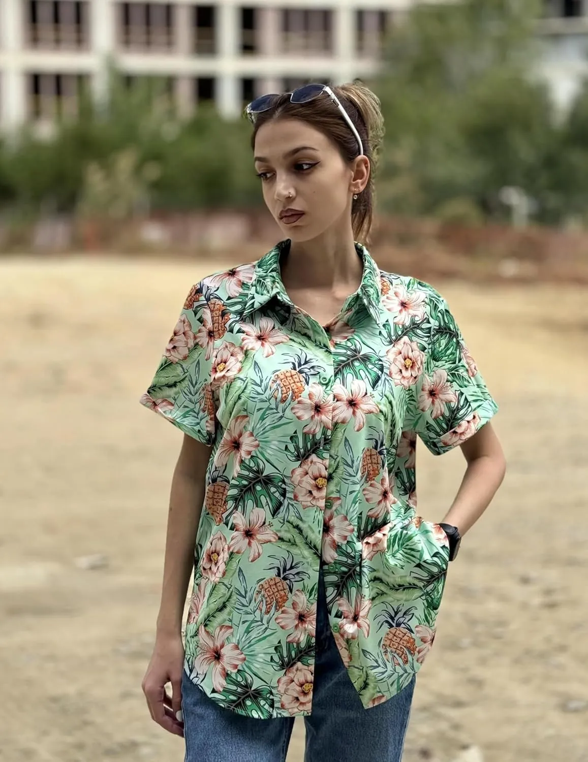 Zeagoo Womens Hawaiian Button Down Shirts Short Sleeve Casual Floral Tropical Shirt Summer Beach Shirt Cool Button Up Tops