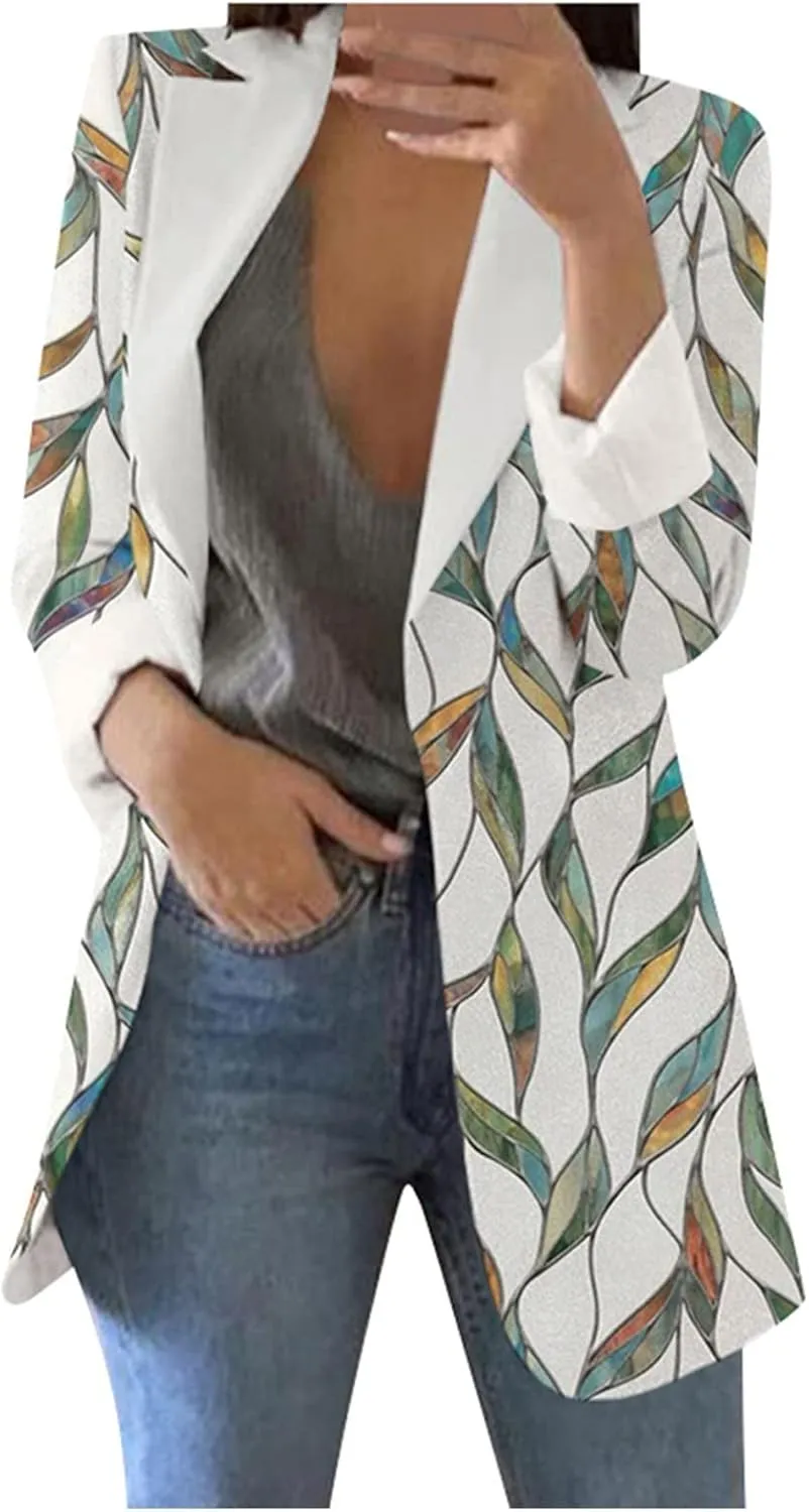 ZEFOTIM Blazers for Women Print Light Weight Trendy Trench Coats Ladies Work Professional Fashion Casual Jackets