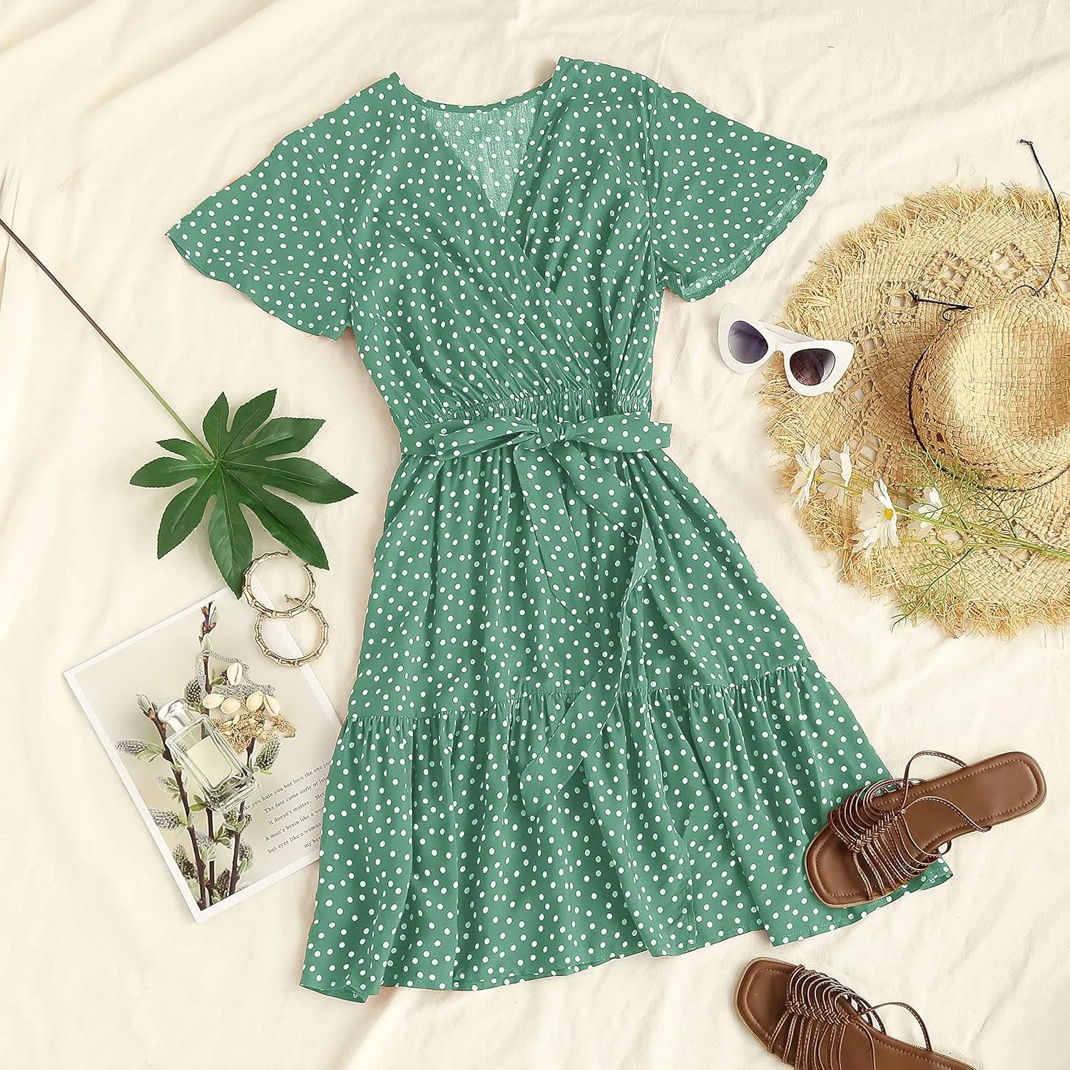 ZESICA Women's Summer Wrap V Neck Bohemian Floral Print Ruffle Swing A Line Beach Mini Dress