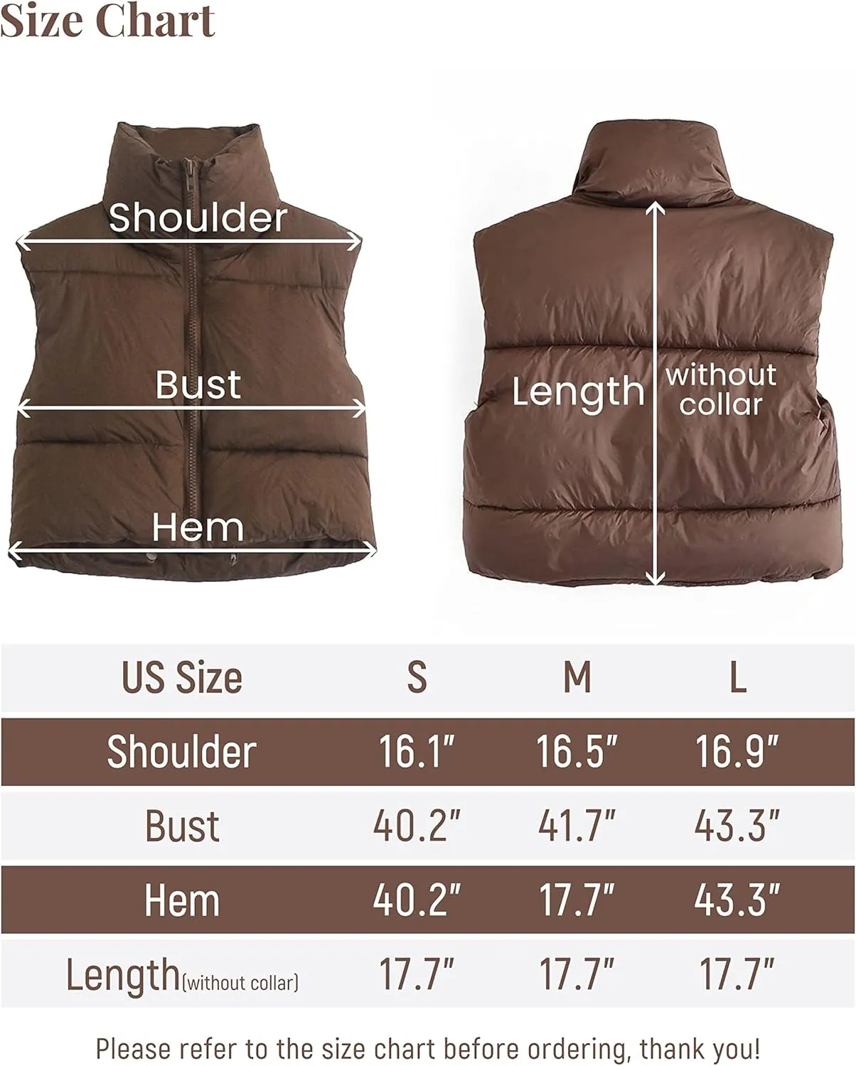 Zhiyouni Womens Cropped Puffer Vest Lightweight Sleeveless Stand Collar Short Padded Vest Gilet